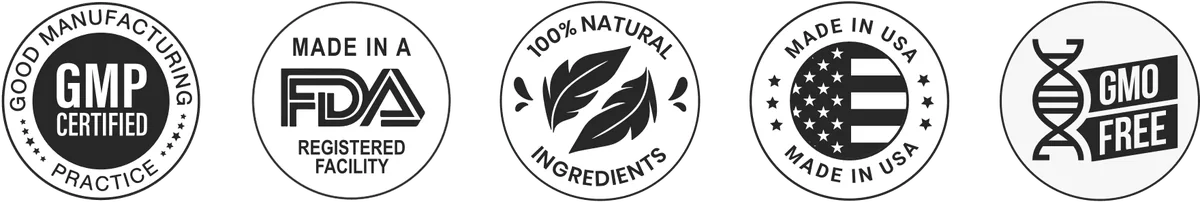 Badges displayed on the official PawBiotix site: GMP Certified, FDA Registered Facility, 100% Natural Ingredients, Made in USA, GMO Free